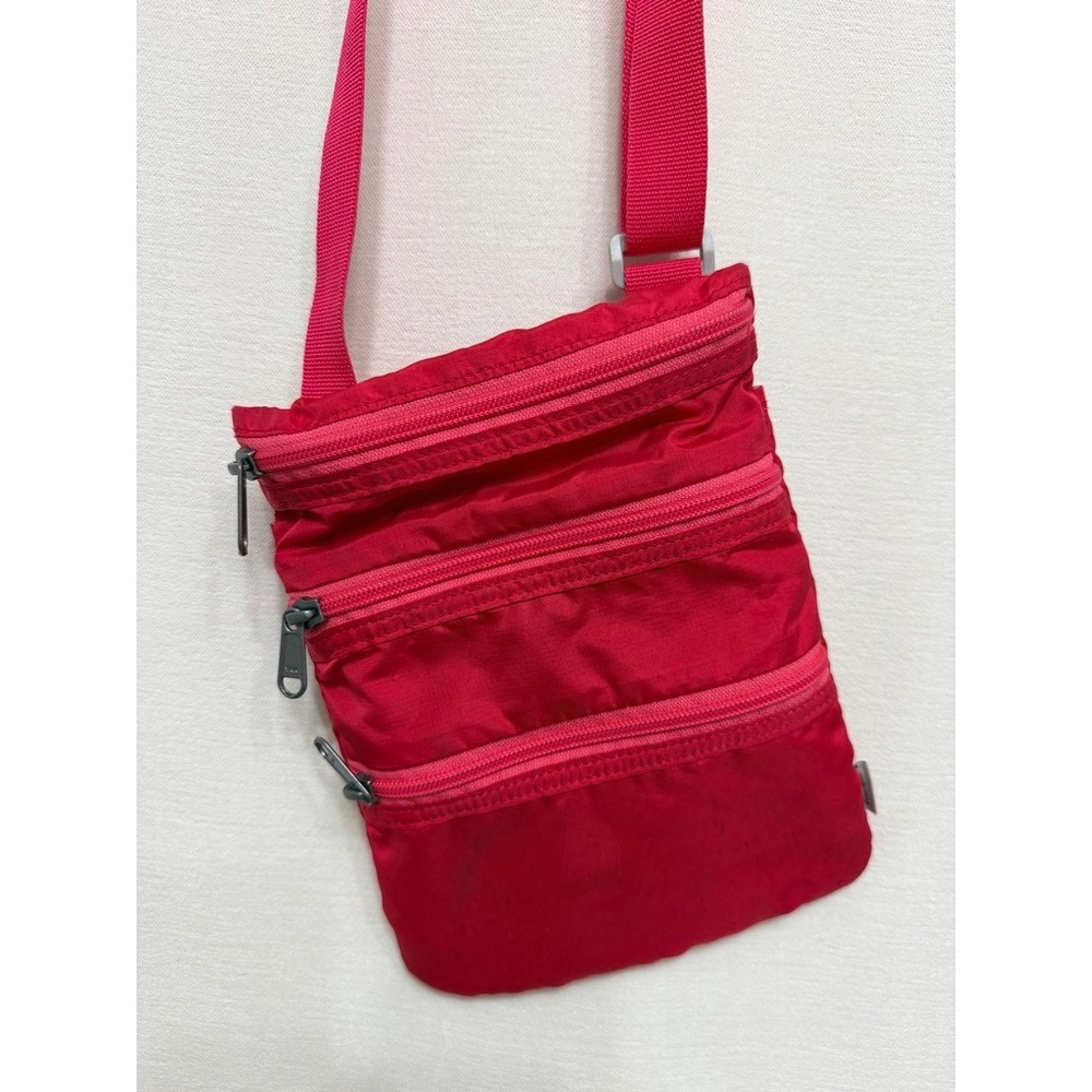 Eddie Bauer Red Nylon Triple Zip Pocket Travel Crossbody Bag Passport Purse
